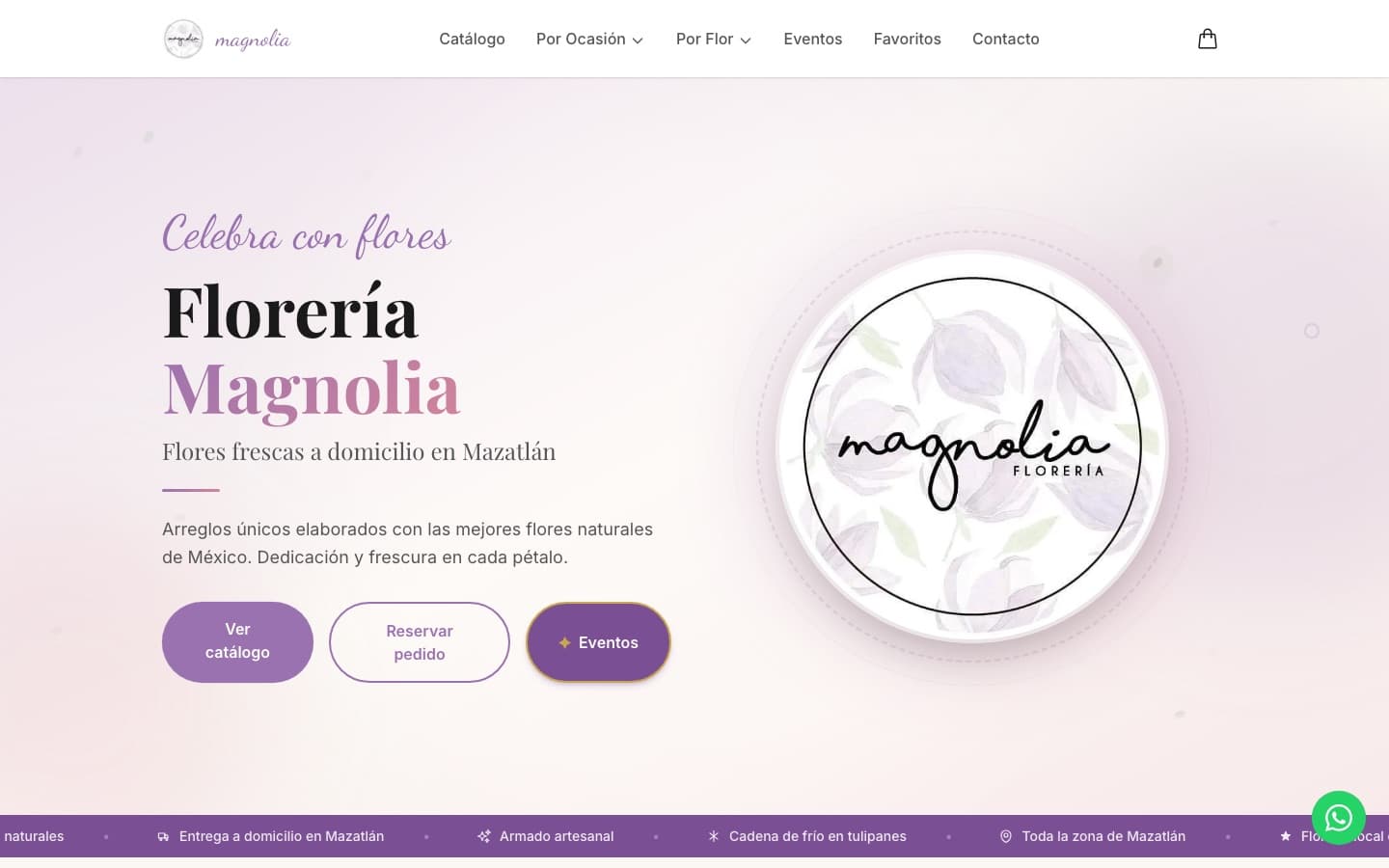 Vista del sitio web de Magnolia Florería, desarrollado por giazet
